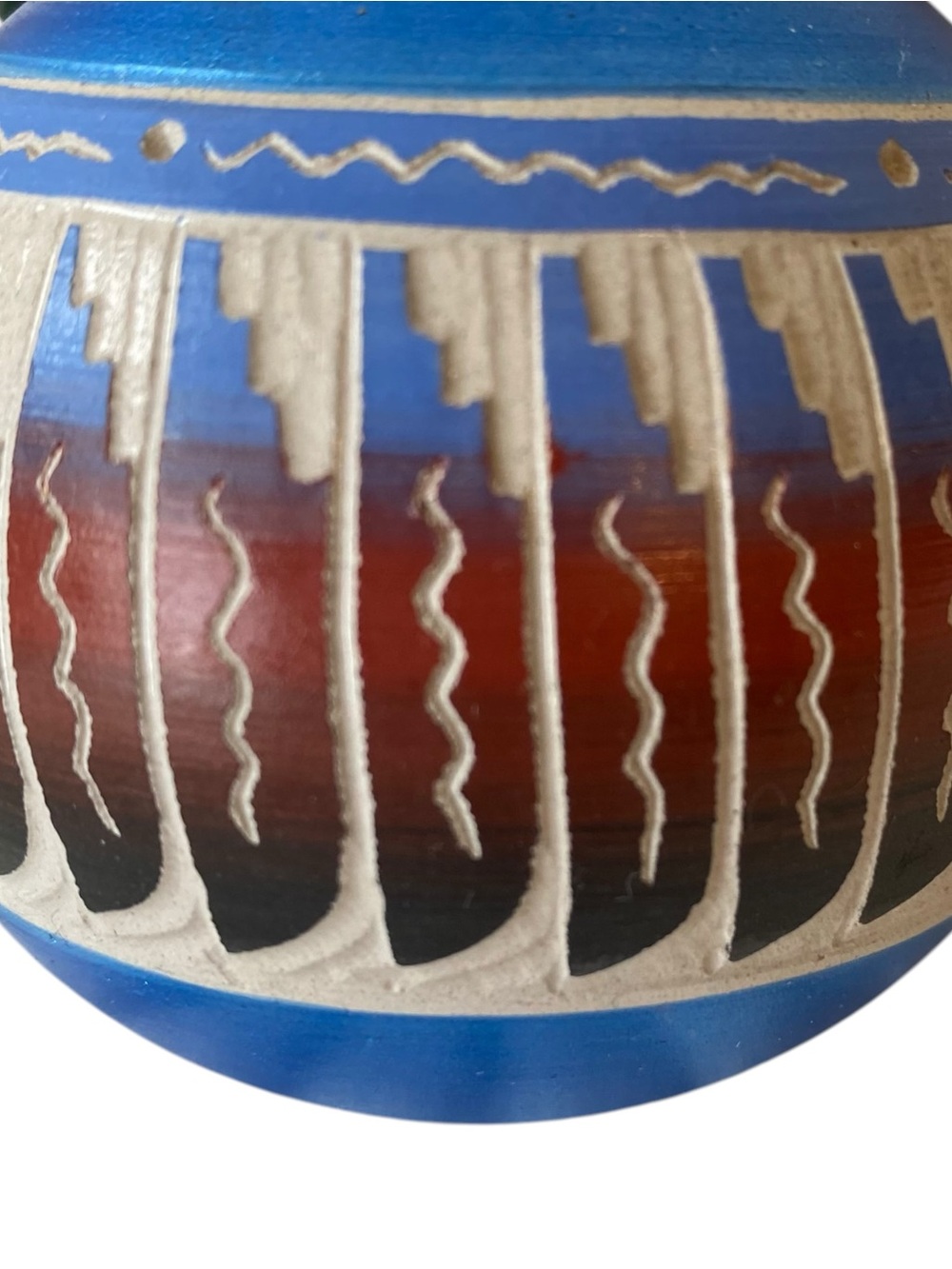 Authentic Navajo Hand Painted Etched Pottery Ornament VT Grand Canyon 4” - Picture 2 of 7